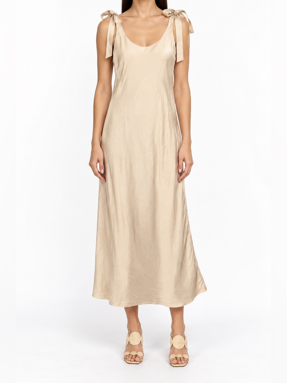 Zimmermann Cream Tie Shoulder Linen Blend Midi Slip Dress Size 1 US 6 NWT